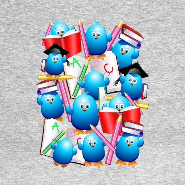 Back to School Cute Blue Birds by BluedarkArt